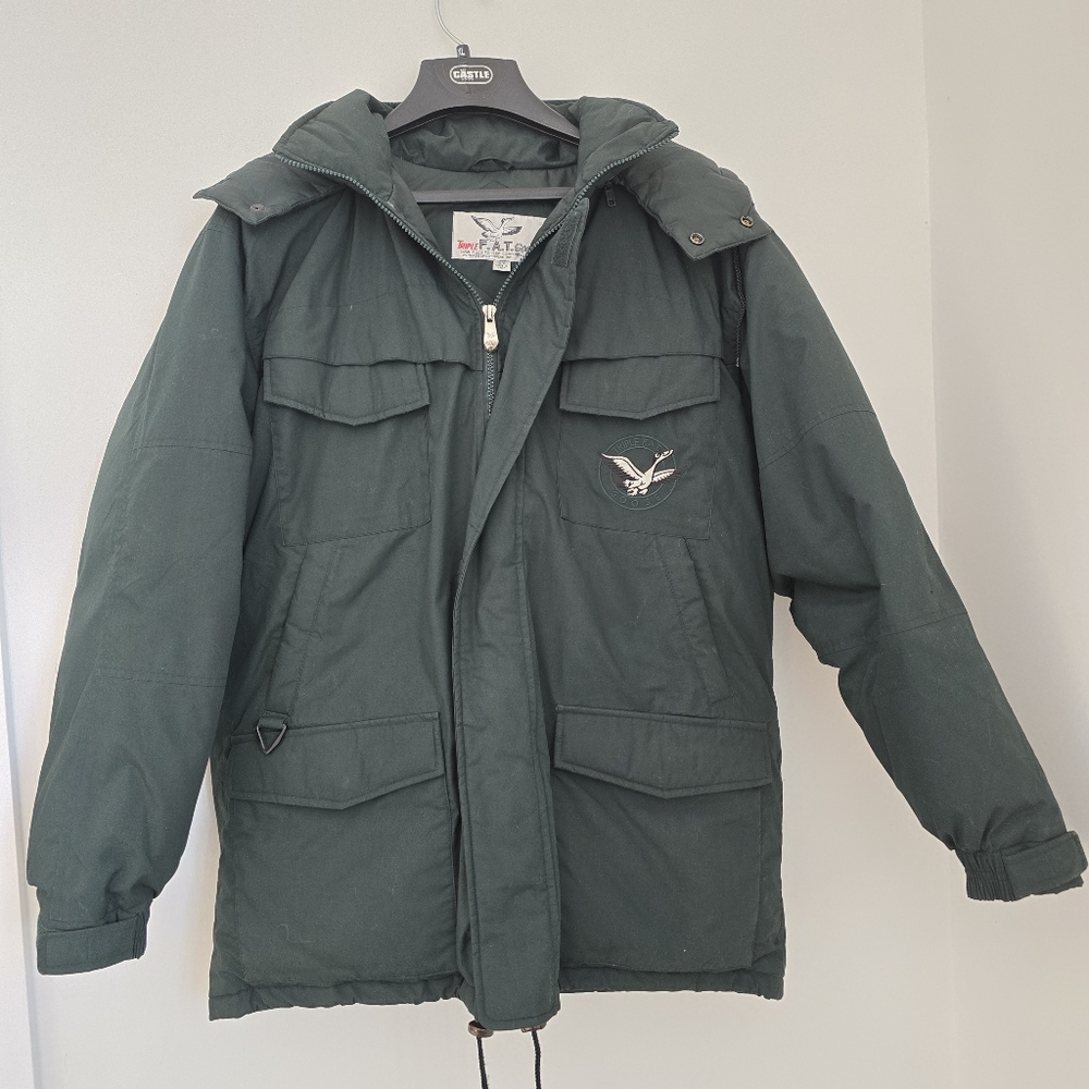 Triple Fat Goose Vintage Men's Down Jacket Green Parka Removable Hood Size M